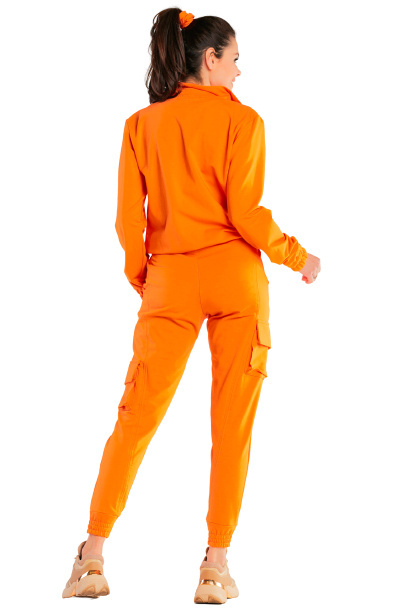 Spodnie damskie bojówki bawełniane ze ściągaczem pomarańczowe